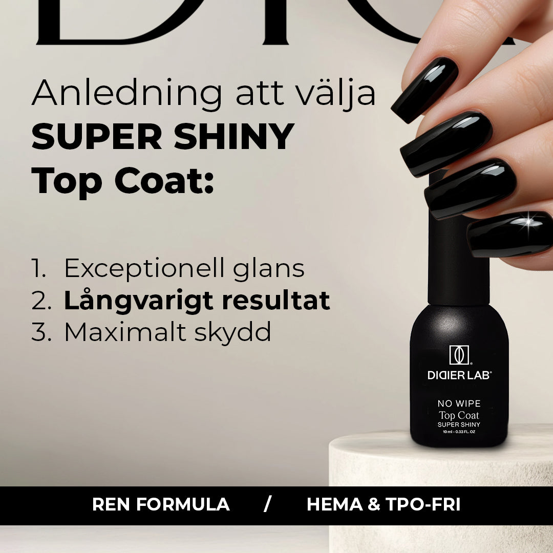 Top Coat No Wipe Super Shiny, Didier Lab, HEMA and TPO free, Clean Formula, 10 ml