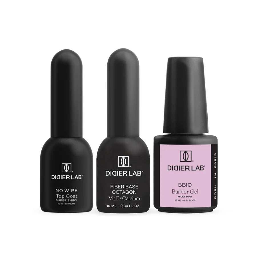 Set med BBIO Builder Gel + Octagon Fiber Base + Super Shiny Top Coat, HEMA- & TPO-fritt